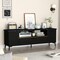 Black Faux Marble TV Stand with Gold Edges, Storage Cabinets and Adjustable Shelves
